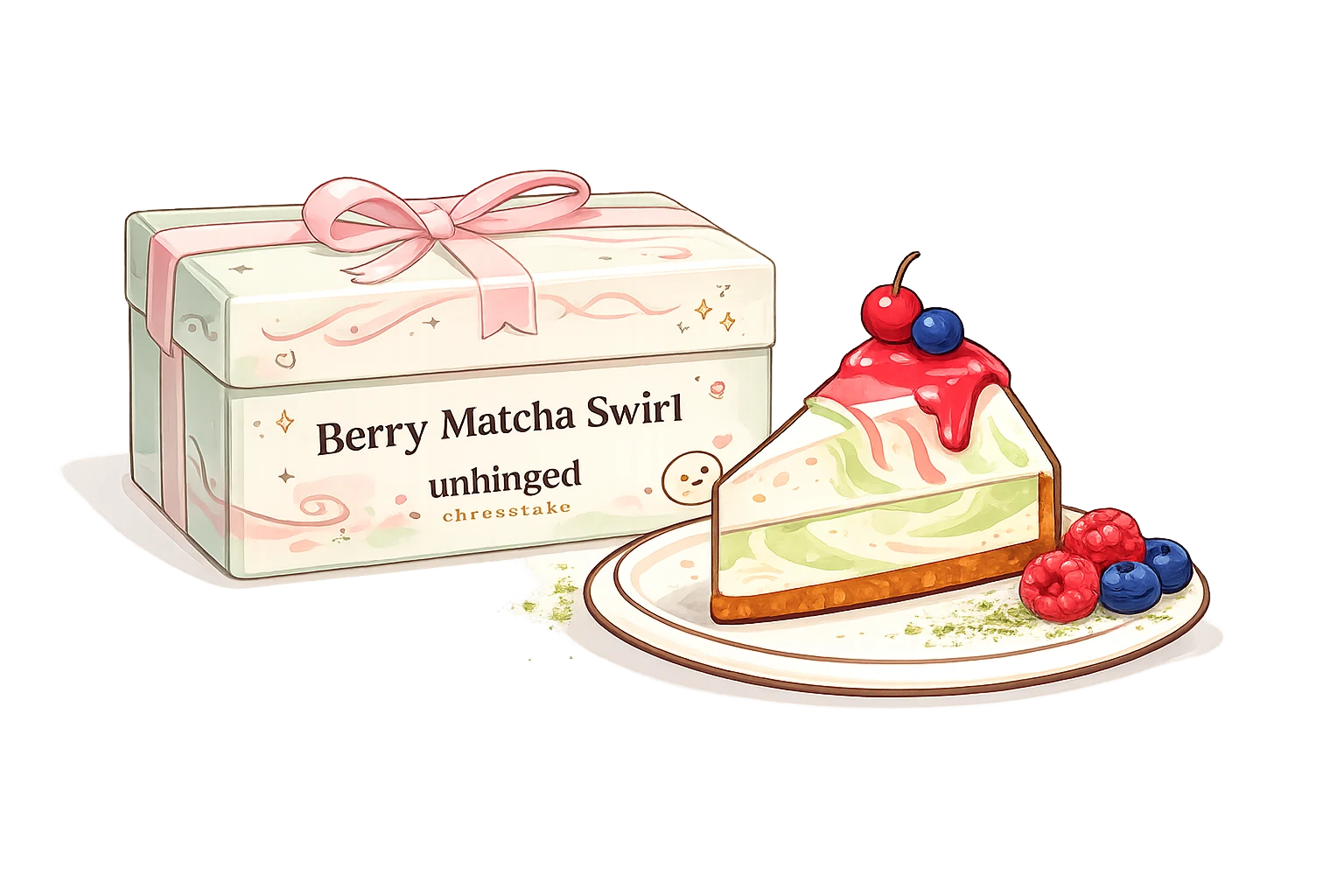 Berry Matcha Swirl slice and box