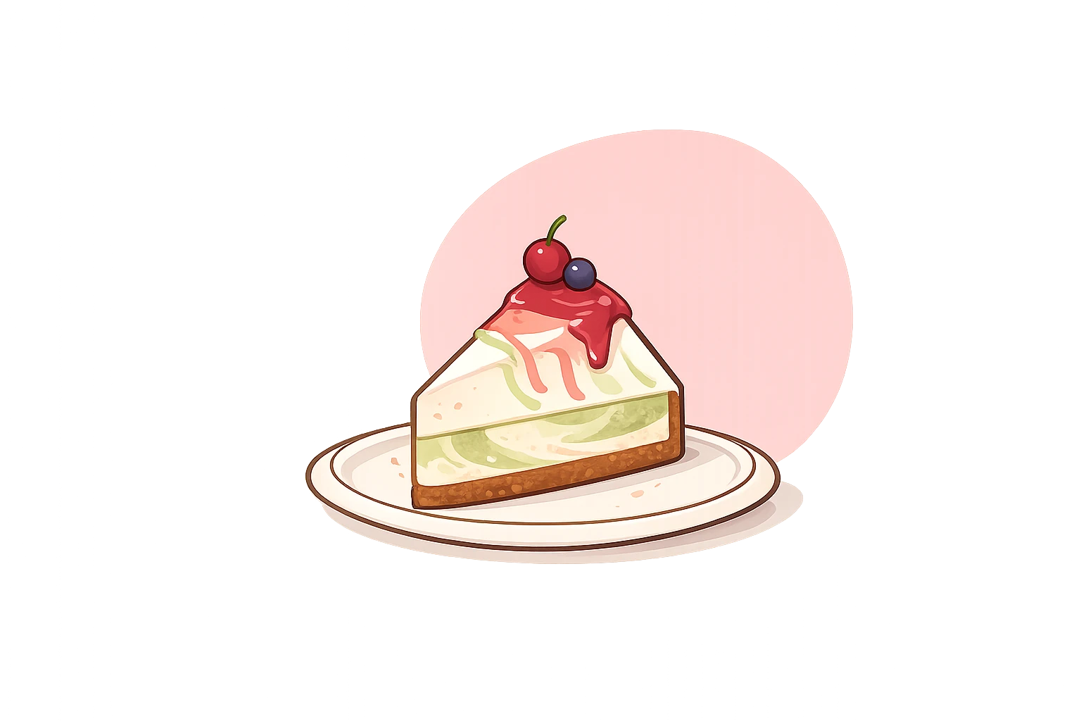 Slice of berry matcha swirl cheesecake on a plate
